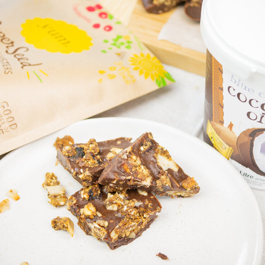 Chocolate Granola Bark with coconut oil