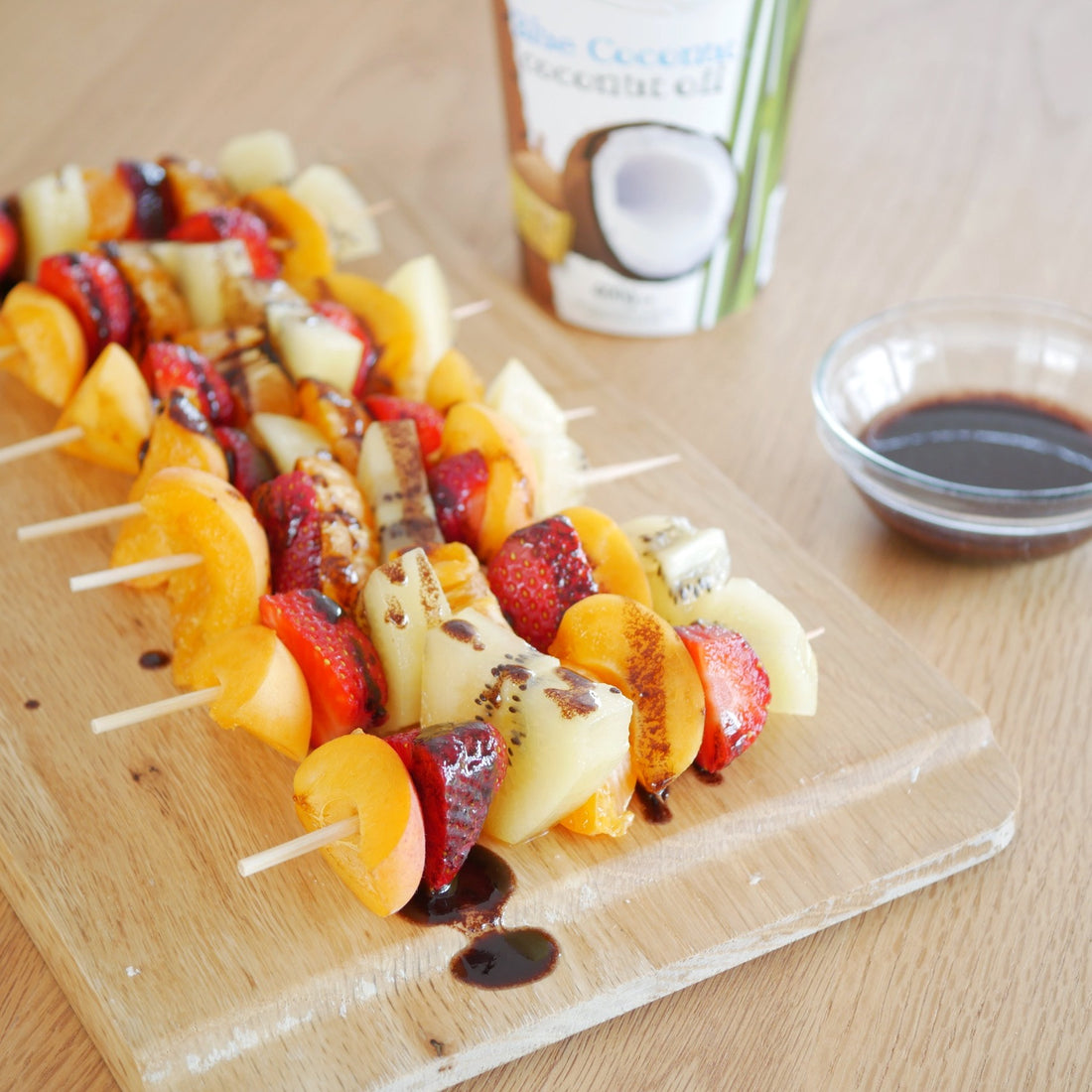 Fruit Kebabs with Chocolate Drizzle